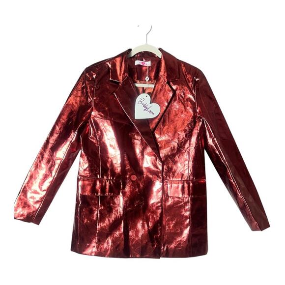NWT Buddy Love Metallic Oversized Red Blazer- Holiday Vibes!!!!‎ Size Small - Picture 4 of 10